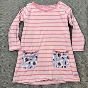 Ruffle Butts Pink Striped Dress with Floral Pockets 4T